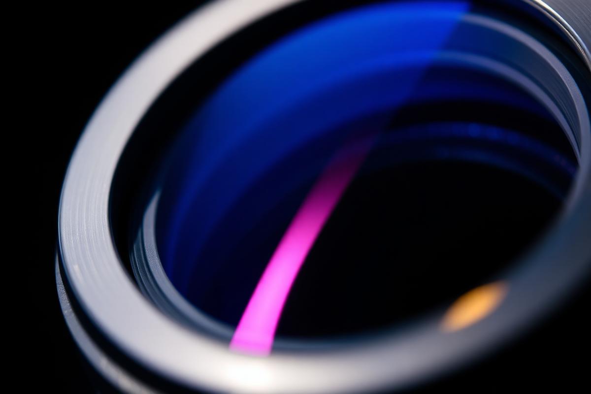 Macro view of an Essilor optical lens with anti-reflective coating